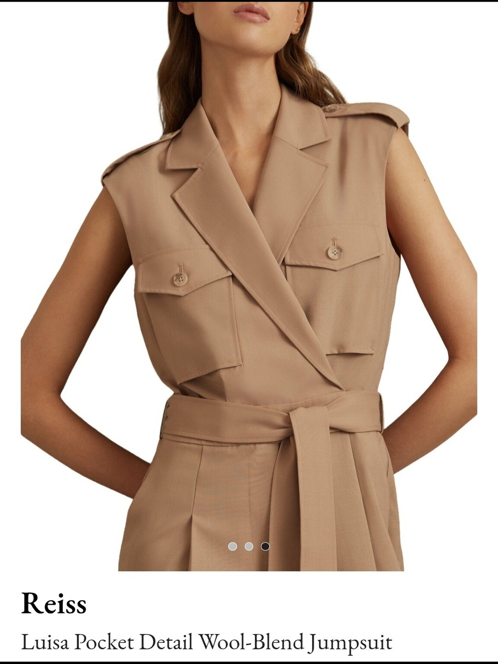 Reiss Sleeveless Belted Jumpsuit in Camel - Picture 3 of 3